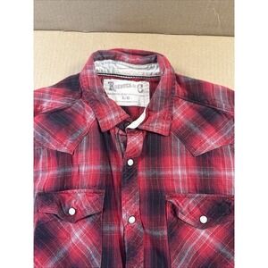 Vintage Roebuck & Co. Red Plaid Pearl Snap  Flannel Shirt Western Large